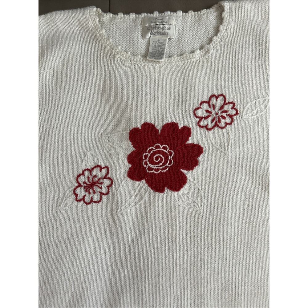 Christopher & Banks Women's L White Hand Embroidered Floral Tank Top - Picture 3 of 14